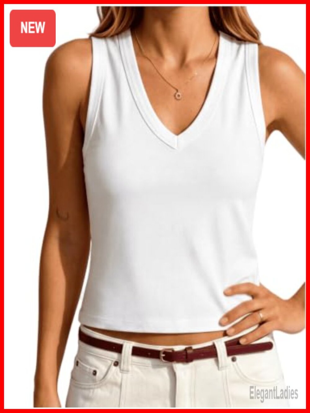 Prettywear V Neck Cropped Tank Top Cotton Blend Sleeveless T Shirt